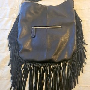 MODE LUXE BLACK LEATHER BAG WITH FRINGE